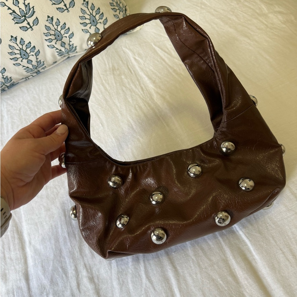 Zara Brown Studded Leather Shoulder Bag